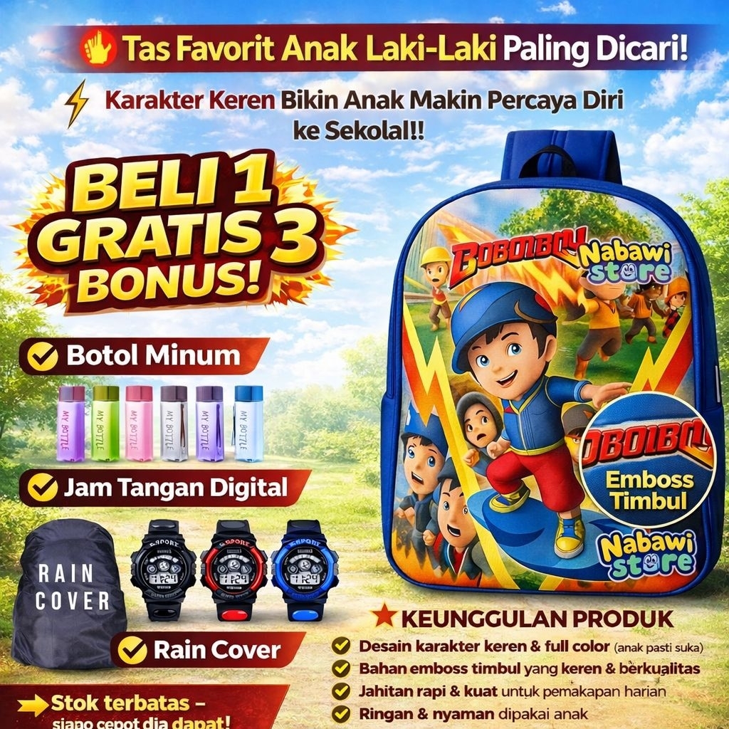 Tas Sekolah Anak Laki Laki SD  karakter Boboiboy