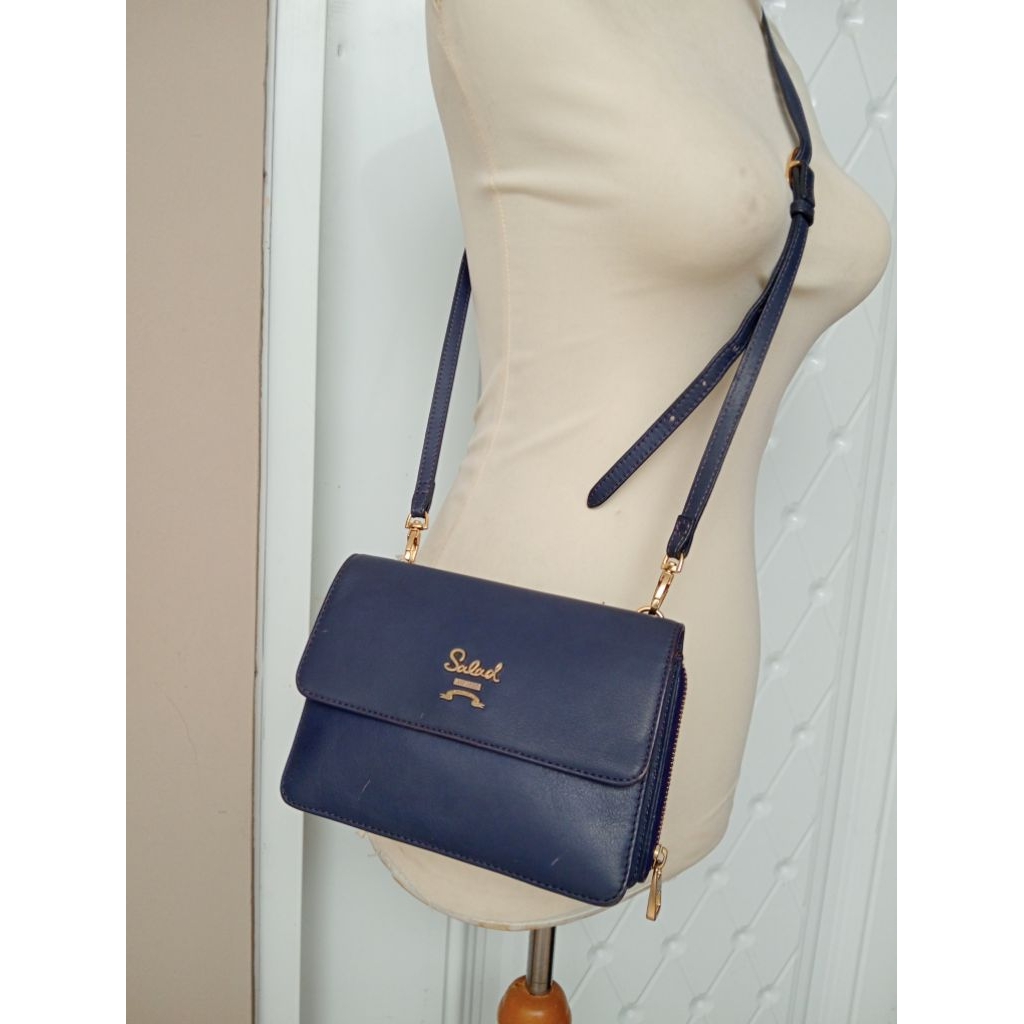 Salad sling double bag, kulit asli. warna Navy.