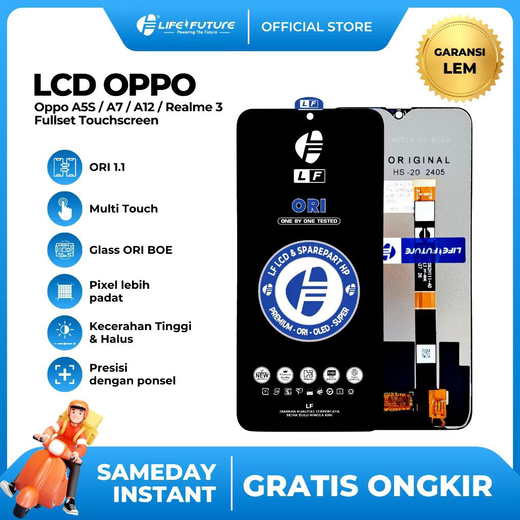 [LCD LF] LCD LIFE FUTURE OPPO A5S / A7 / A12 / REALME 3 UNIVERSAL FULLSET TOUCHSCREEN GROSIR MURAH