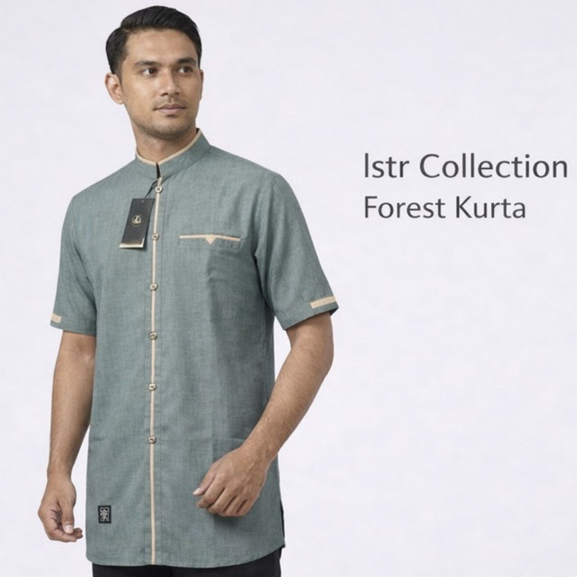 Baju Koko Kurta Pria Lengan Pendek Premium Lstr Collection - Forest Kurta Sage Green