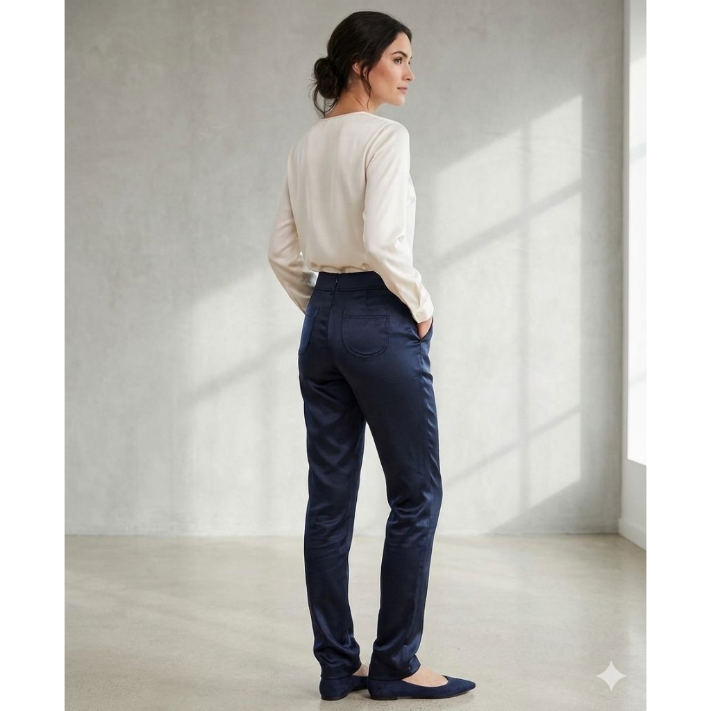 Celana Panjang Satin Jennifer Jill by J&J Collection - Dark Navy