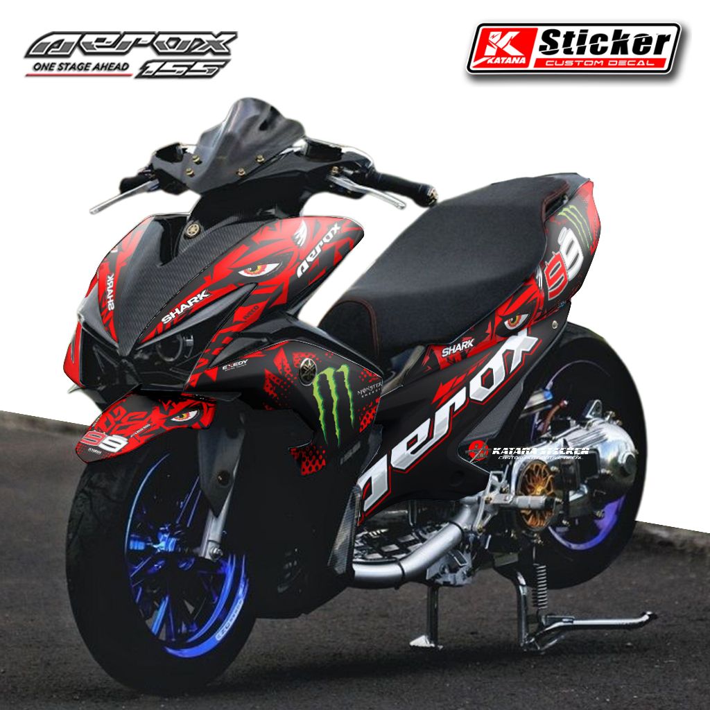 Yamaha Aerox - Striping Stiker Decal Motor Aerox 155 Old Full Body Motif Shark Helm Lorenzo