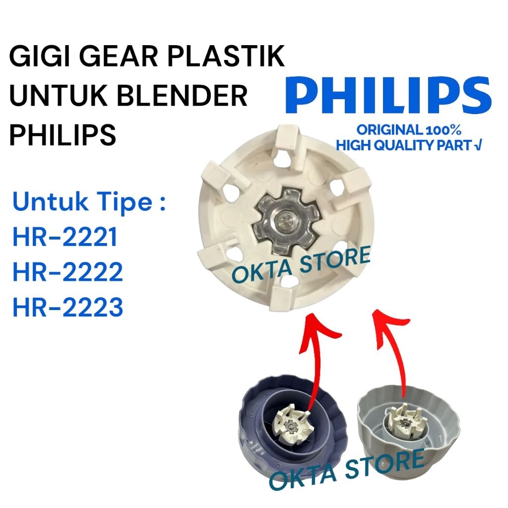 Gear Plastik / Gigi Blender Philips ORIGINAL Series Terbaru type HR 2221 / HR 2222 / HR 2223