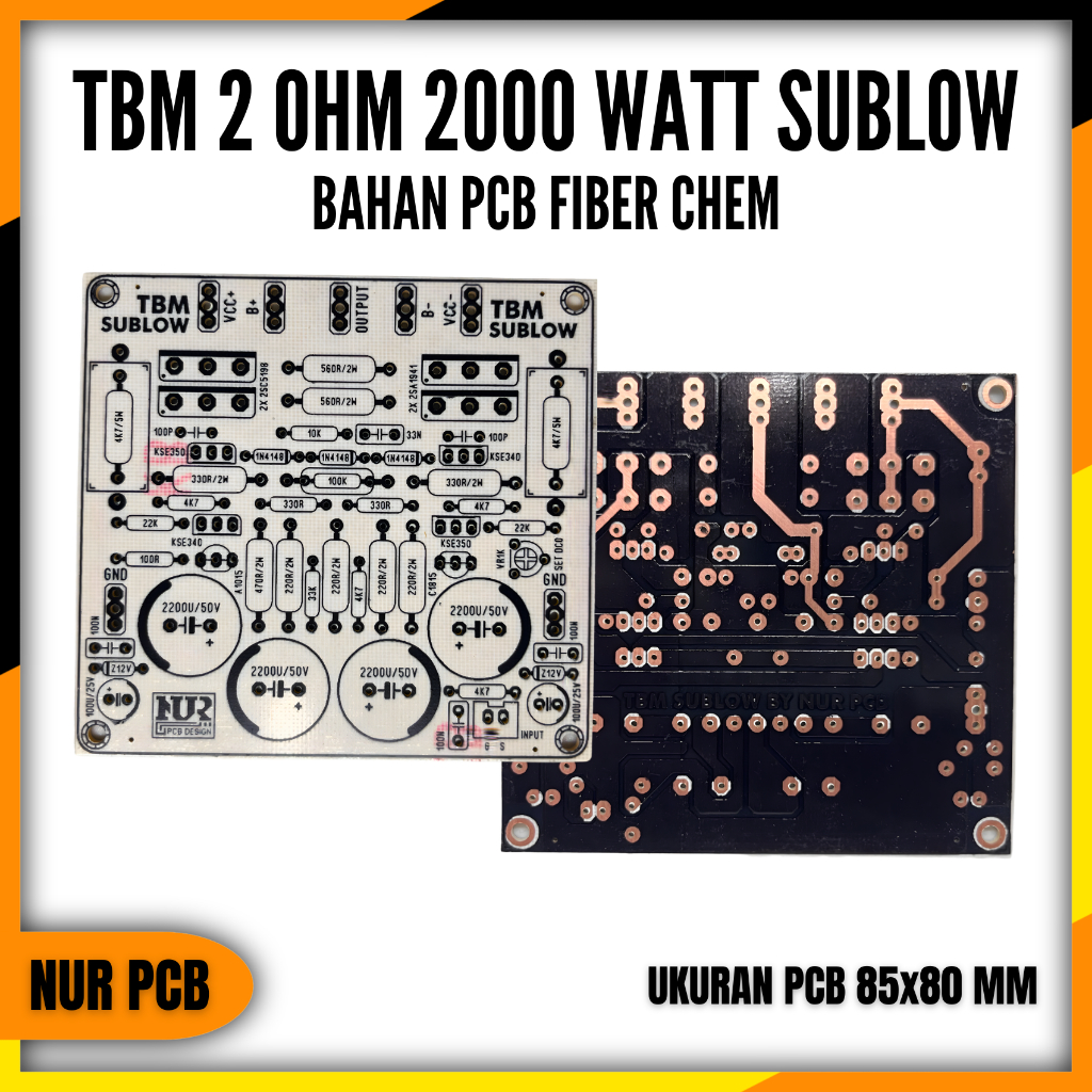 PCB Driver Power Amplifier TBM Sublow 2 Ohm 2000W 32-90VAC 8.5x8cm PA-064