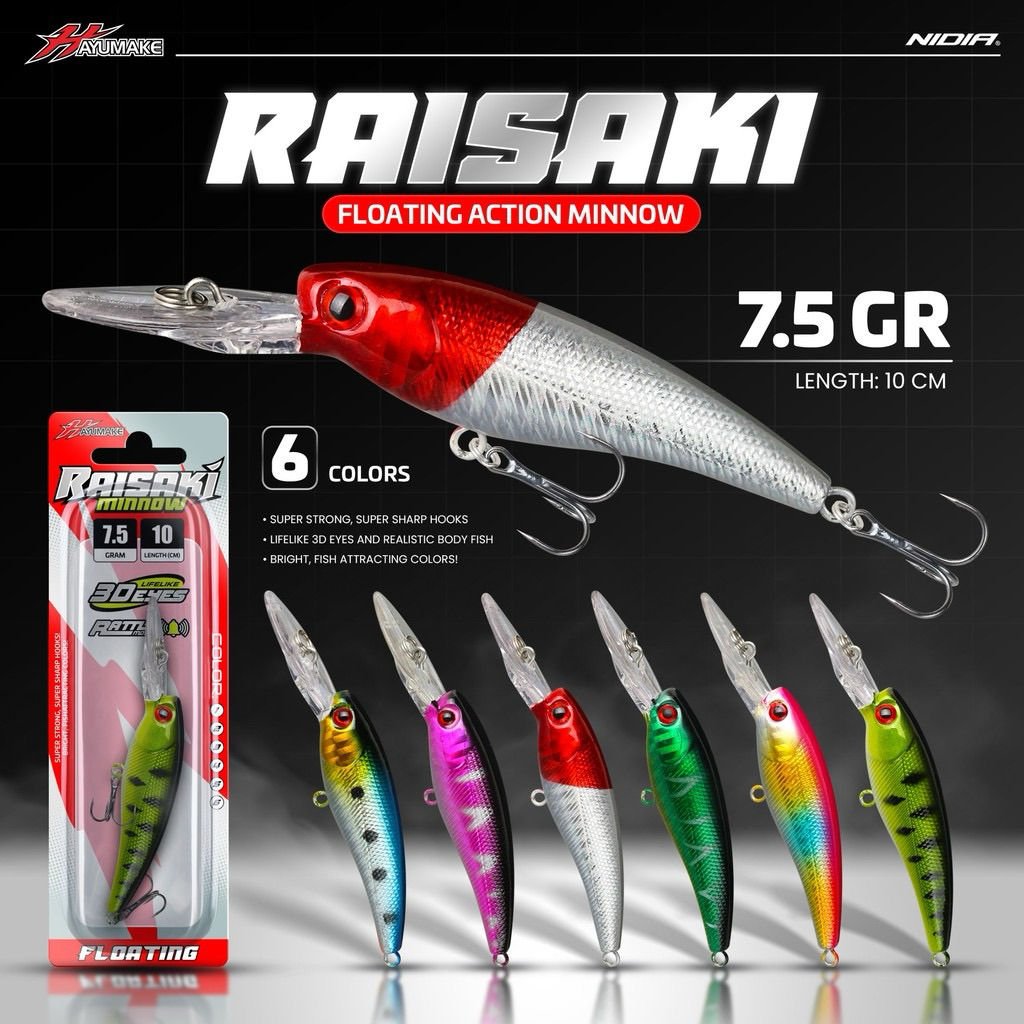 Umpan Premium Minnow Killer Hayumake RAISAKI Lidah Panjang Berat 7.5 Gram dan Panjang 10cm Floating 