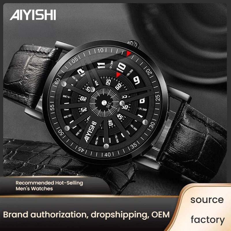 AIYISHI Men's Genuine Waterproof Brand Steel Wristwatch, Black Technology Automatic Quartz Watch, Tr