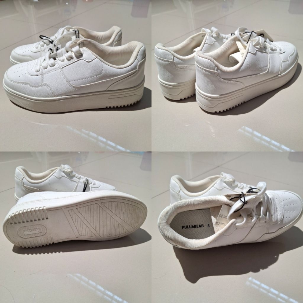PULL&BEAR SEPATU SNEAKERS LACE UP OFF WHITE ASLI BARU ORIGINAL