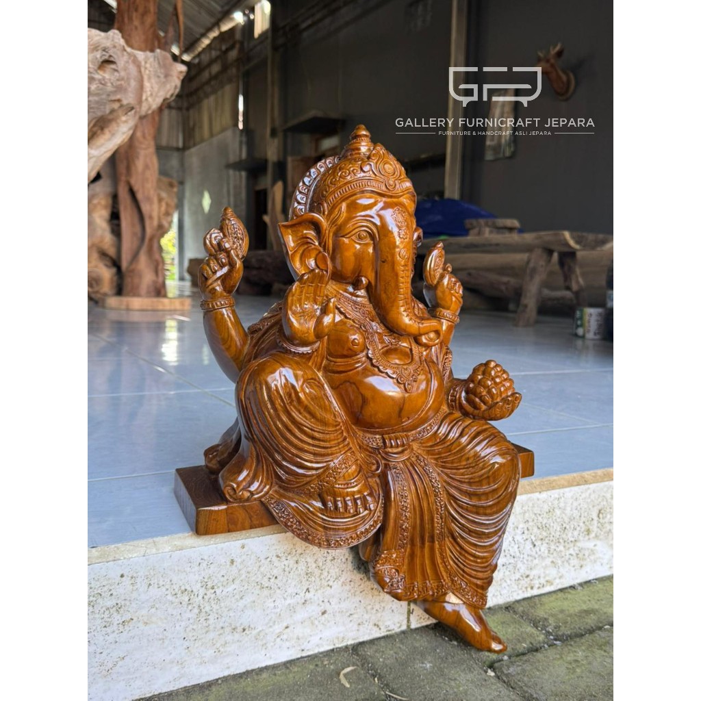 Patung Ganesha Kayu Jati 50cm Finishing Wallnut Melamine