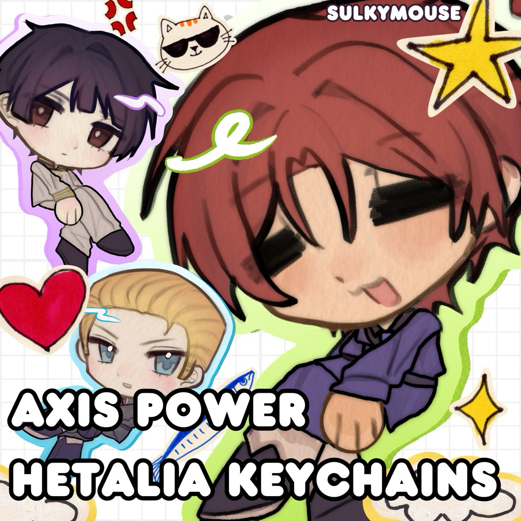 Hetalia Axis Power Trio Cute Translucent Keychain and Phonestrap Fanmade By Sulkymouse