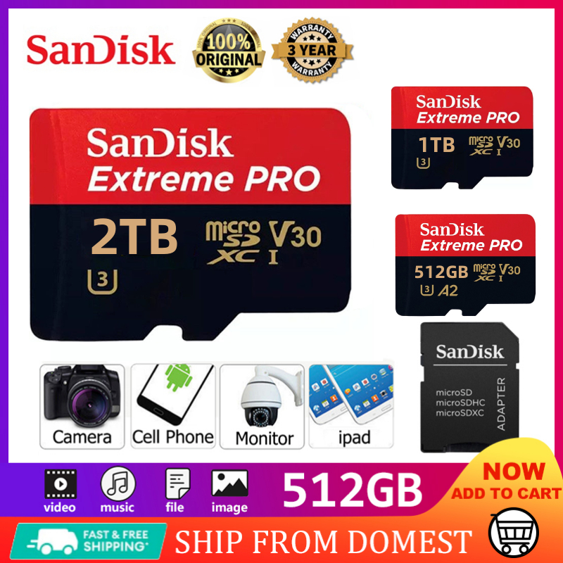 SanDisk  Micro Sd Memory Card hp 128GB/256GB/512G 100MBps Class 10 Memori sd card + Free adapter