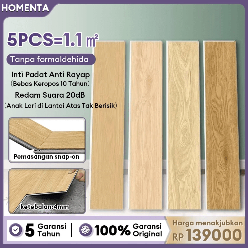 Homenta SPC Lantai Kayu Wood Flooring 4mm Parket Parkit Parquet Klik Lock System 1220x183mm​