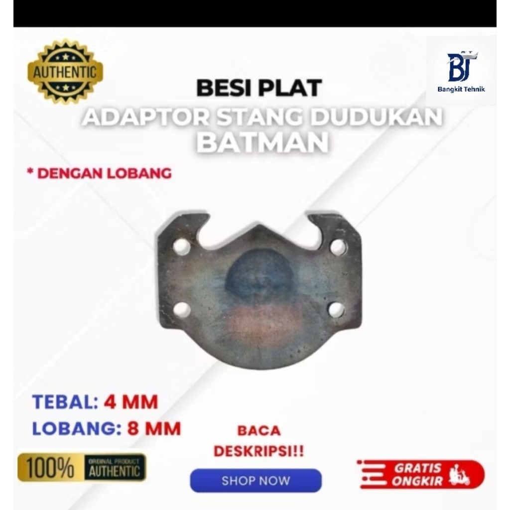 Besi Plat Adaptor Stang Dudukan Batman Tebal 4 mm Lubang 8 mm