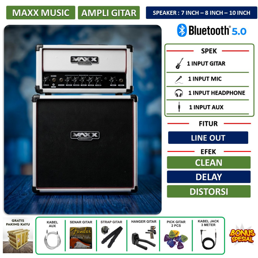 Ampli gitar & bass Original bass 7 inch 8 inch 10 Inch bluetooth 3 input head cabinet bisa untuk kar
