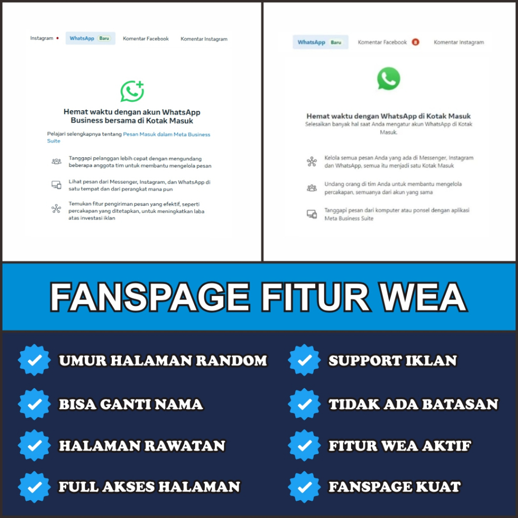 Fanspage Fitur Whsapp | Halaman Siap Pakai | FP Rawatan Siap Iklan Support Semua Jenis FB