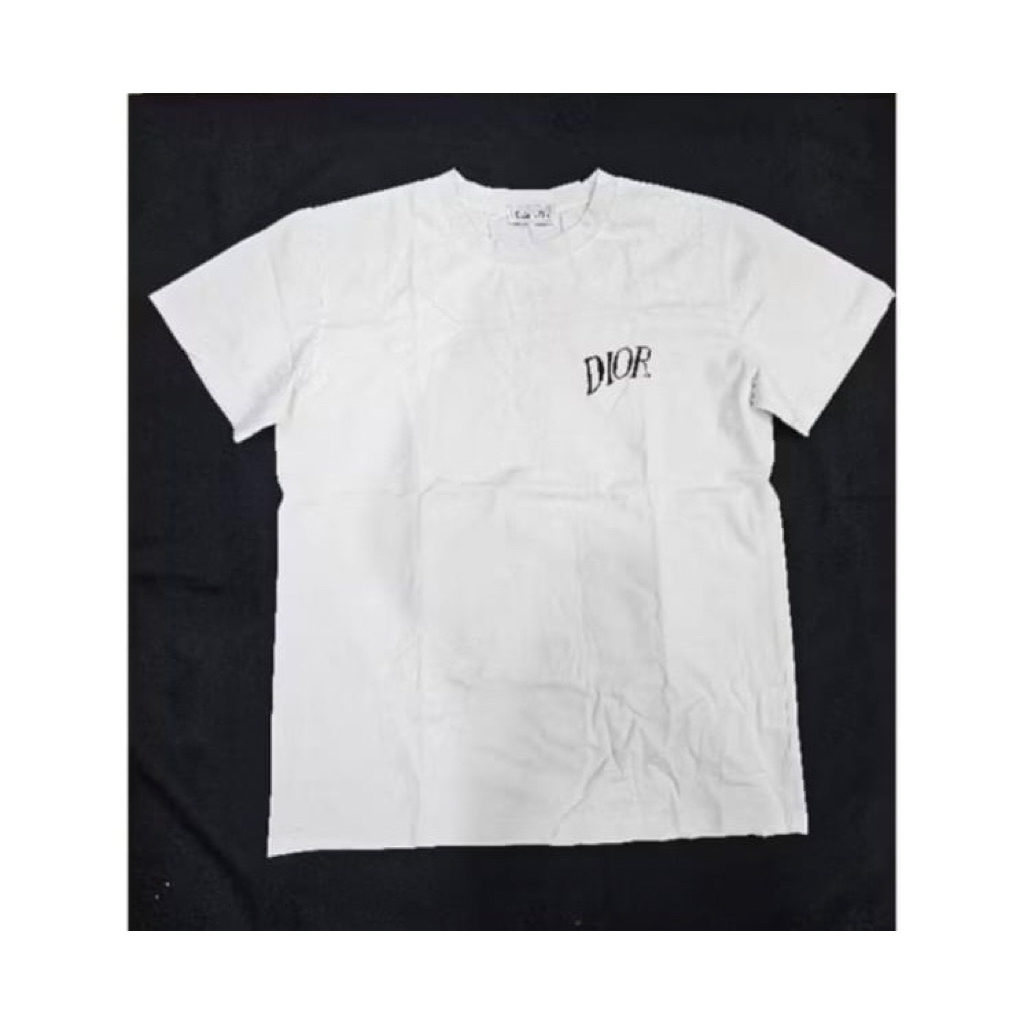 Preloved Baju Fashion Unisex Kaos Putih White Tshirt Dior Original Bertulisan Warna Merah Muda Color