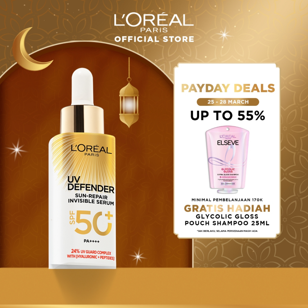 L'Oreal Paris UV Serum Sunscreen SPF 50+ PA++++ - UV Defender Sun-Repair Invisible Serum 2-in-1 Skin