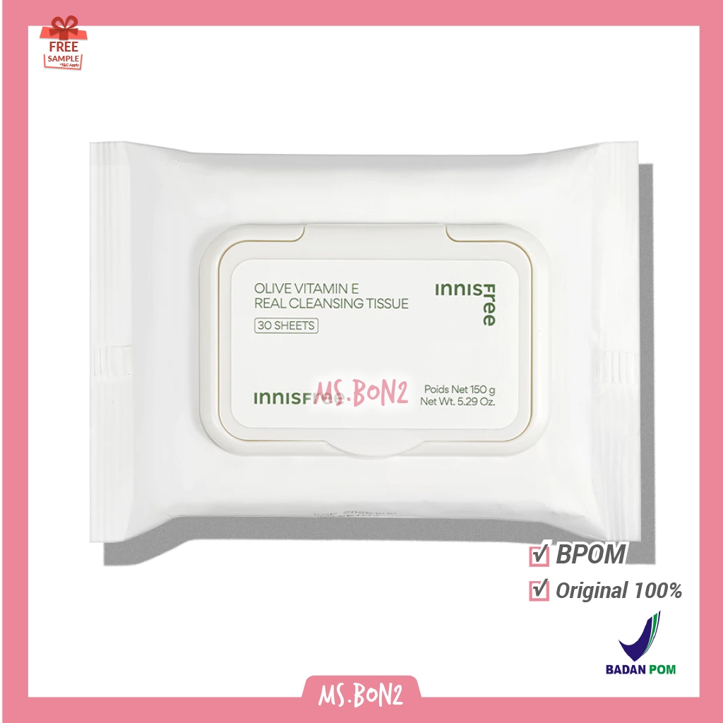 BPOM Innisfree Olive Vitamin E Real Cleansing Tissue 30s Tisue Pembersih Wajah Makeup Make Up Remove