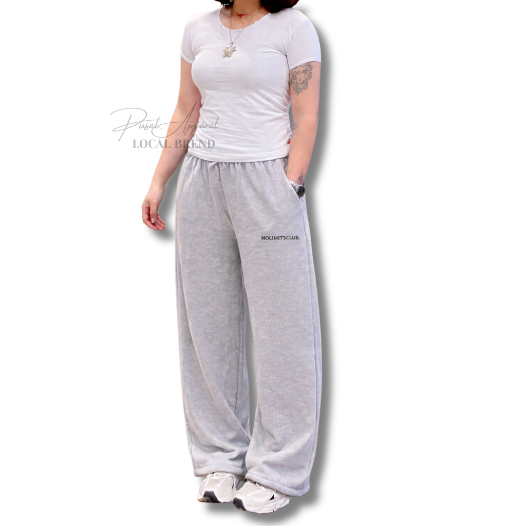 Celana Sweatpants Loose Baggy Pants Fleece Grey Misty Vast