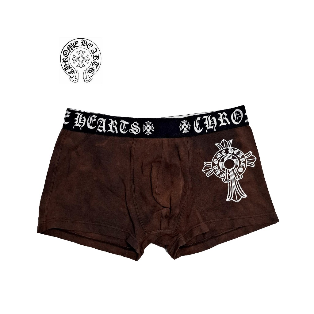 Boxer Chrome Hearts Original – Warna Coklat | Logo Print Pinggang | Premium Streetwear
