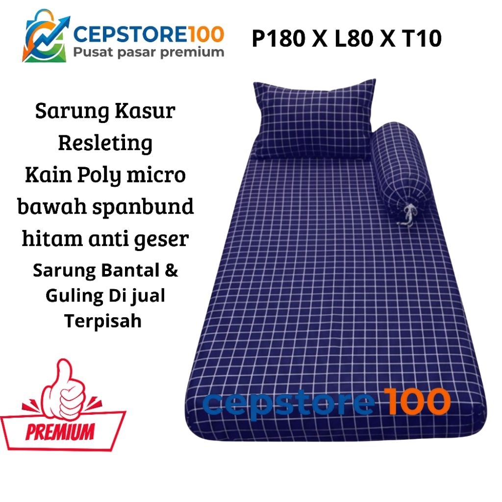 Sarung Kasur Resleting 90x180x10 Anti Luntur | Bawah Spunbond Hitam Anti Geser
