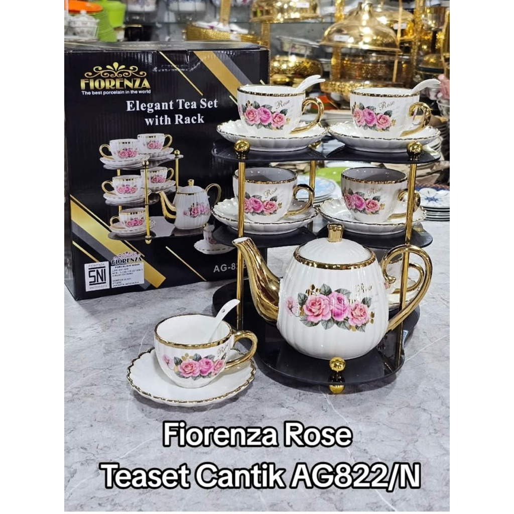 Teko set fiorenza tingkat motif rose AG822G/N