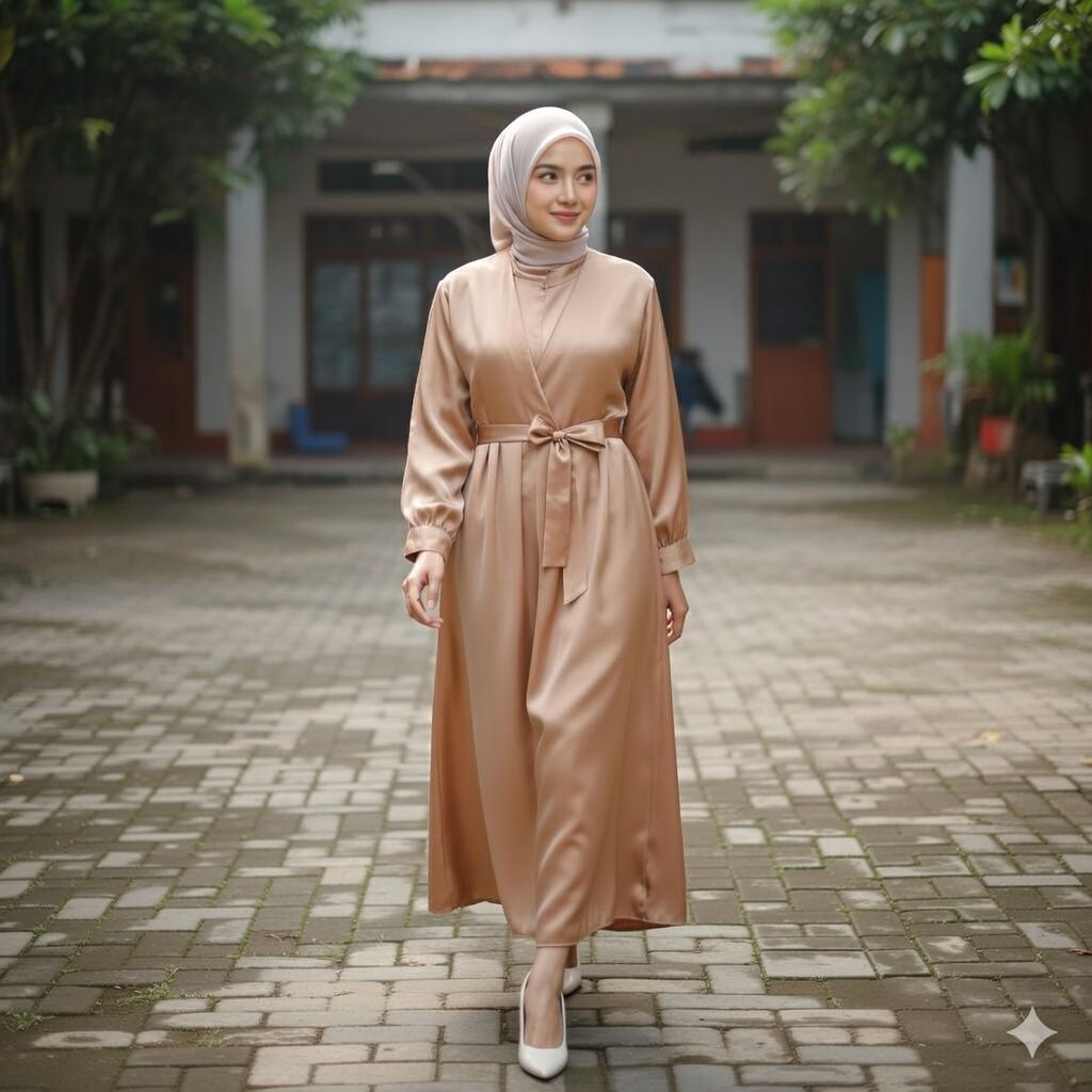 Gamis Satin Aurora Dress Model terbaru Tali Terpisah / Gamis satin Model Terbaru Resleting Depan Bah