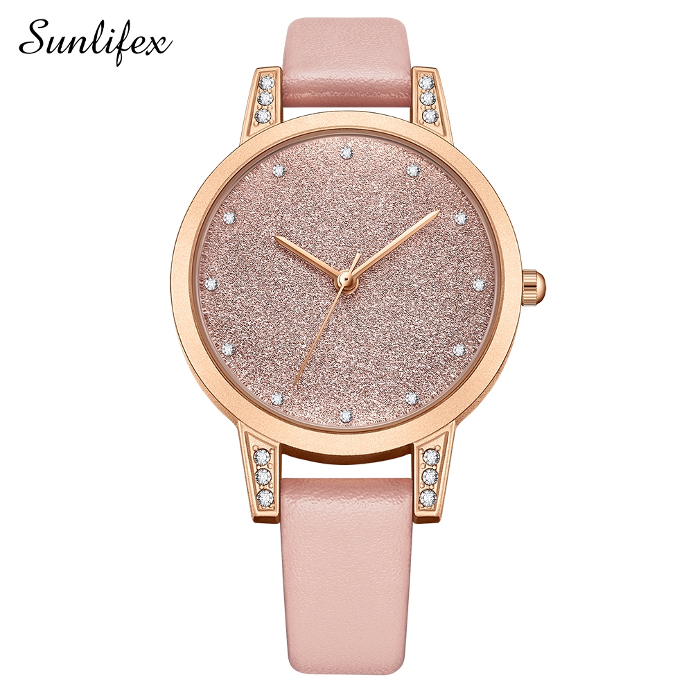 Sunlifex Jam Tangan Wanita Original Korea Mode Tali Kulit Jam Tangan Cewek SL3341