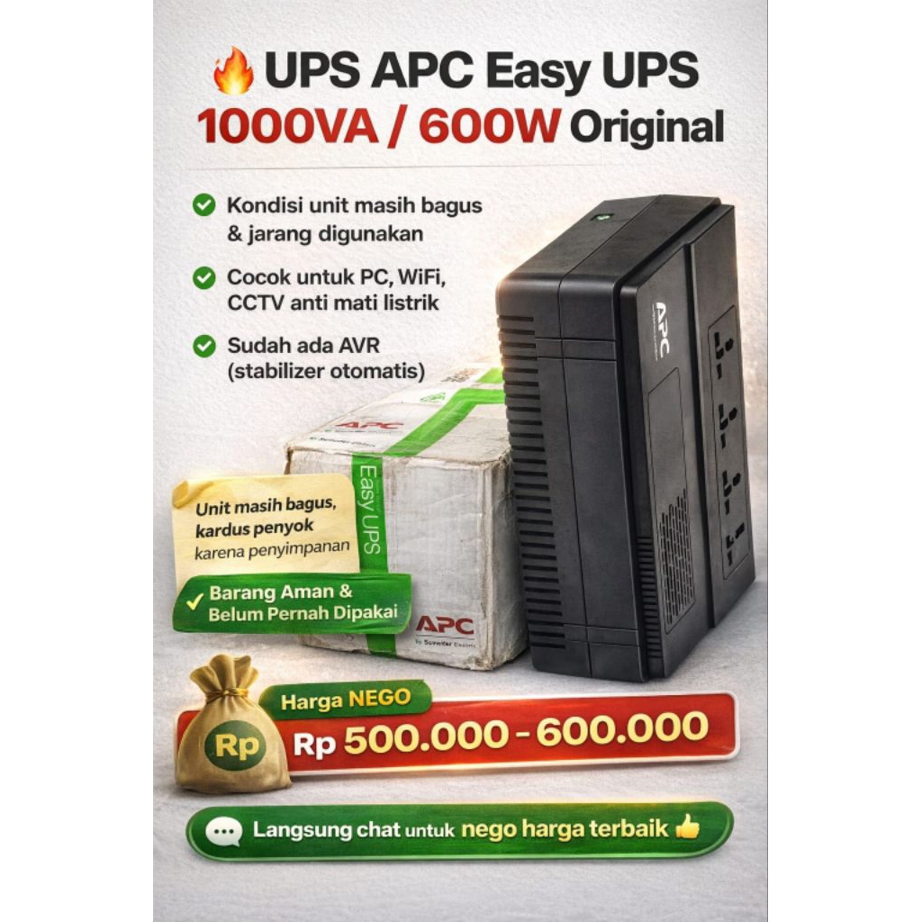 UPS APC Easy UPS 1000VA 600W Original | Kondisi Bagus | Siap Pakai