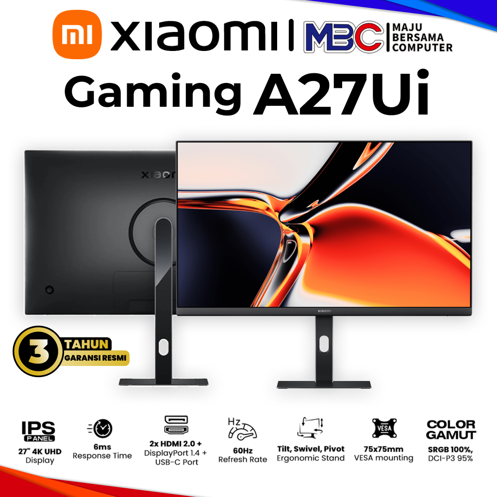 Xiaomi Monitor 27" A27UI 4K 60Hz UHD IPS HDMI 6Ms Garansi Resmi - LED Monitor 27 Inch " 27"