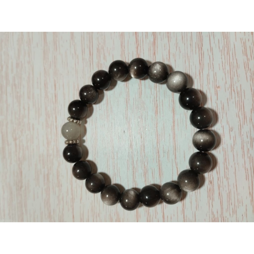 Gelang silver obsidian x labradorite 8 mm