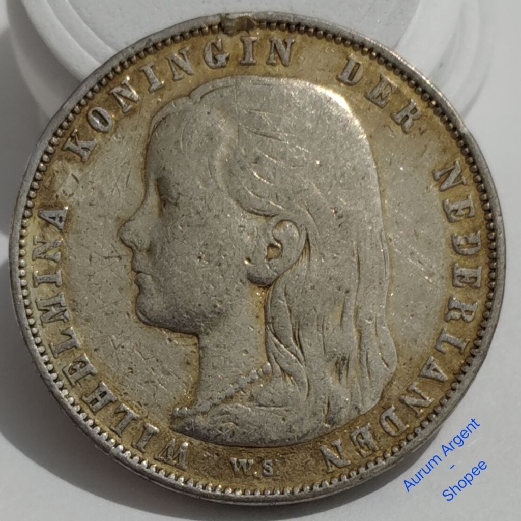 WILH1G-81.. 1 PC KOIN PERAK KUNO ASLI 1 GULDEN WILHELMINA TH 1892  -- SILVER COIN --