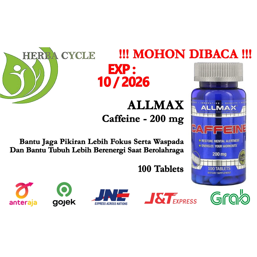 ALLMAX Nutrition 100% Pure Caffeine 200 mg 100 Tablets ORI USA Allmax Caffein Allmax
