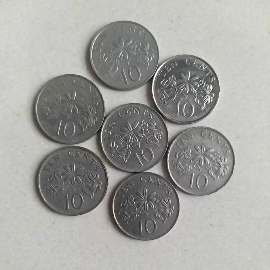 uang koin lama singapura 10 sen, harga tertera untuk 8 koin