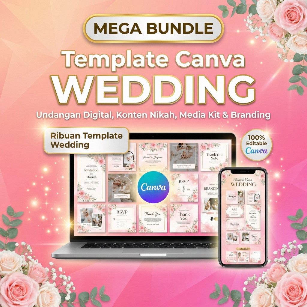MEGA BUNDLE Template Canva Wedding | Undangan Digital, Konten Nikah, Media Kit & Branding
