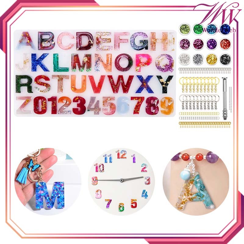 236pcs/Set Cetakan Resin Gantungan Kunci Cetakan Silikon Alfabet DIY Cetakan Gantungan Kunci Resin C