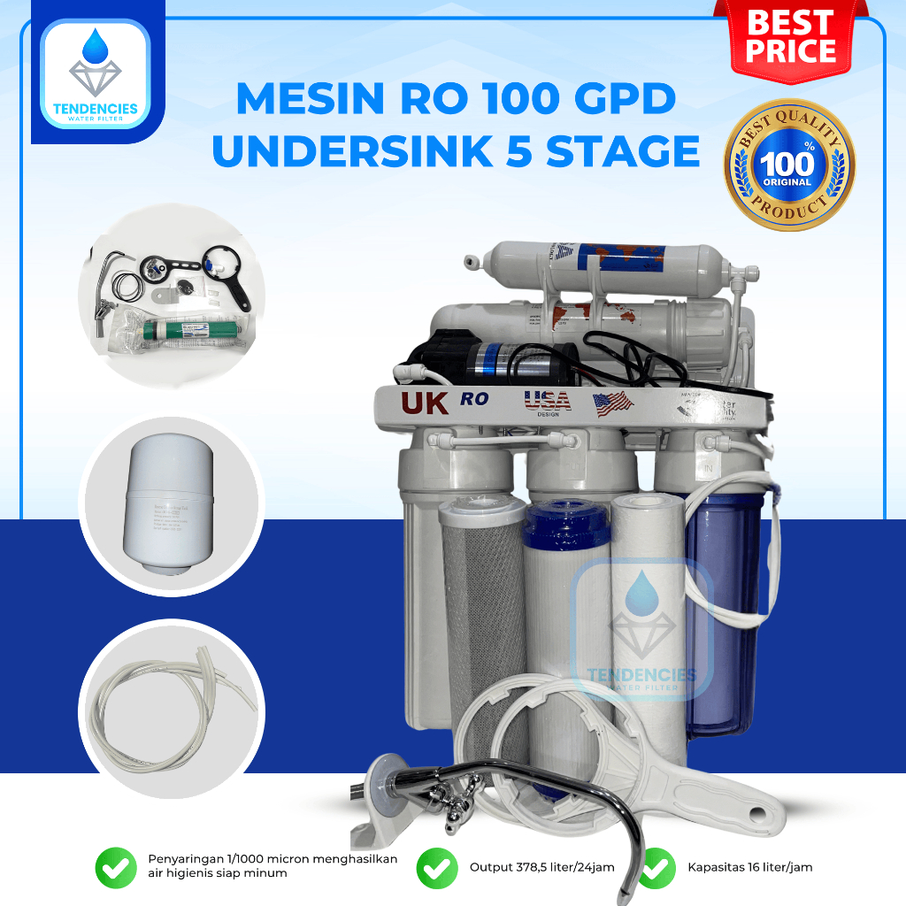 Mesin RO 100 GPD AQUAZON Undersink 5 Tahap Reverse Osmosis Filter Air Minum Rumah Tangga