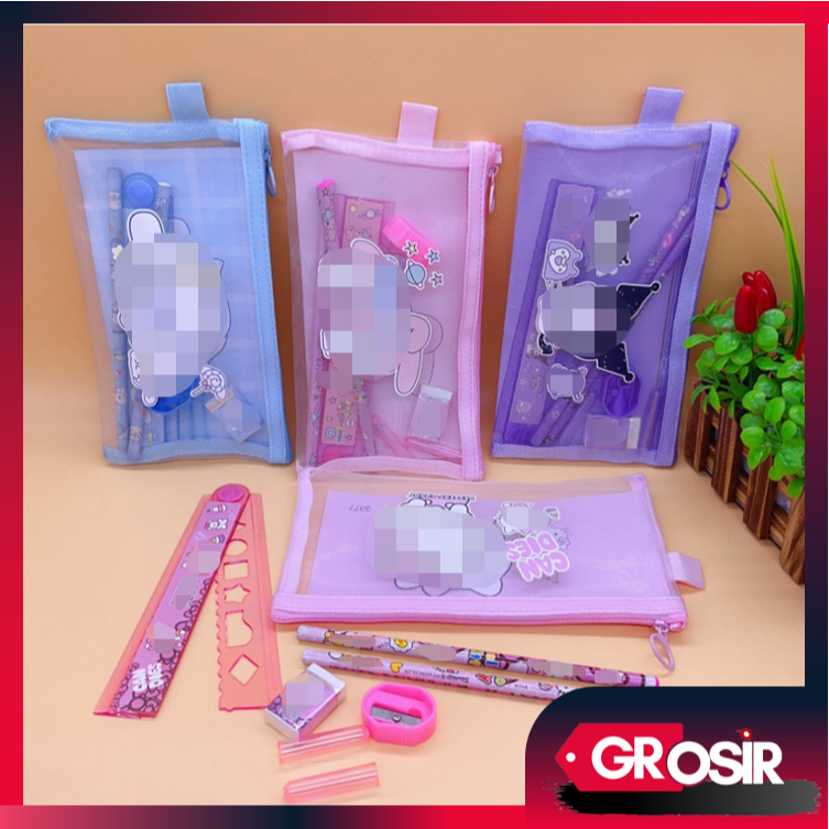 Grosir - S6150 Alat Tulis Lengkap Karakter / Tempat Pensil Karakter Lucu  / Set Alat Tulis 7 in 1 / 