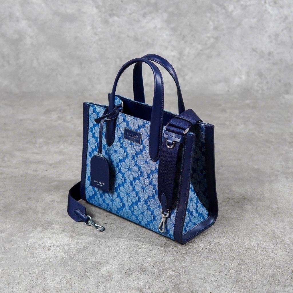 (DEFECT SALE) Tas KS JACQUARD FLORAL BLUE NAVY TOTE BAG WITH LS SMALL 100% ORIGINAL