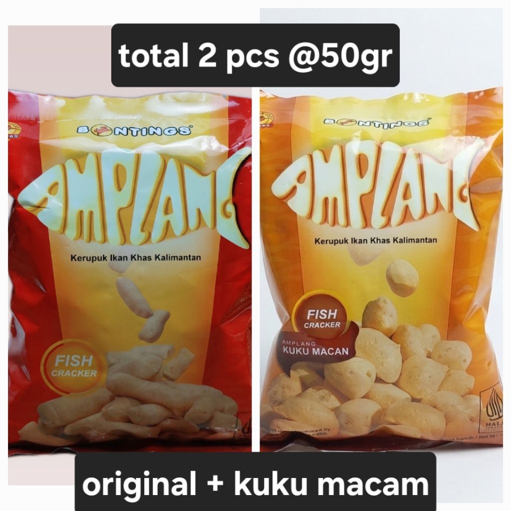 2 x 50gr dua rasa cemilan oleh oleh bontings amplang kuku macan dan tengiri (bundling) volume pengir