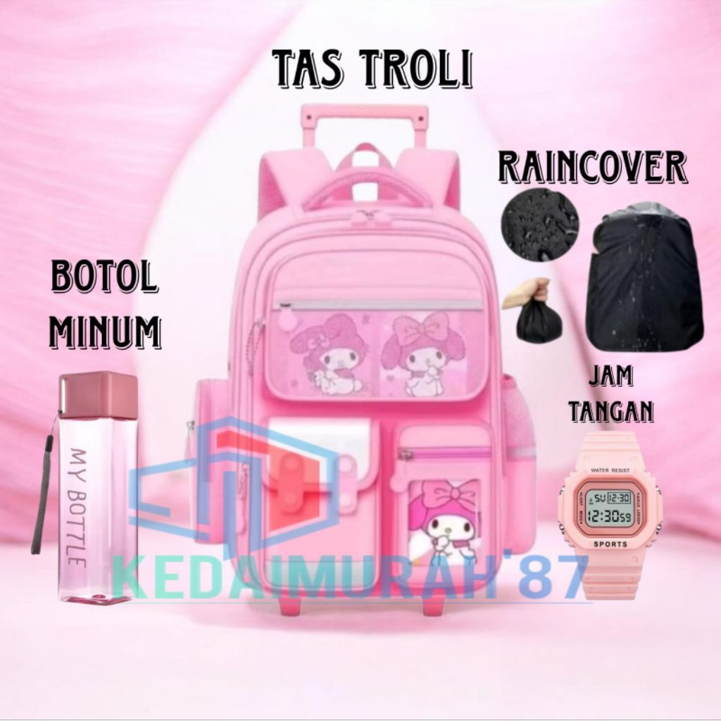 Tas Troli Anak Perempuan TK SD Lucu Banyak Bonus Tas Koper Sekolah Anak Cewek Tas Dorong Tas Troli
