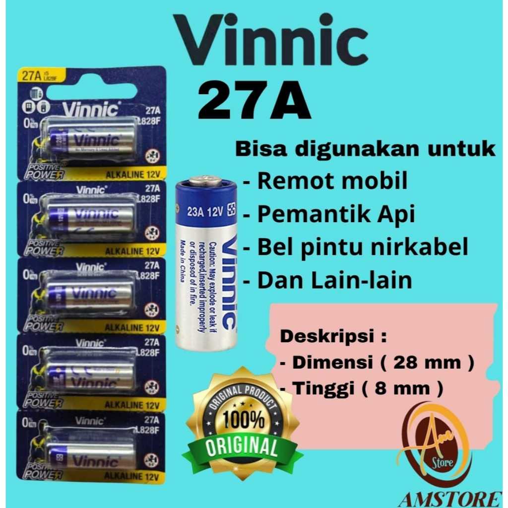 Baterai Vinnic 27A / L828F Alkaline Battery 12V Batre Remote Control Pengganti Tipe A27 MN27
