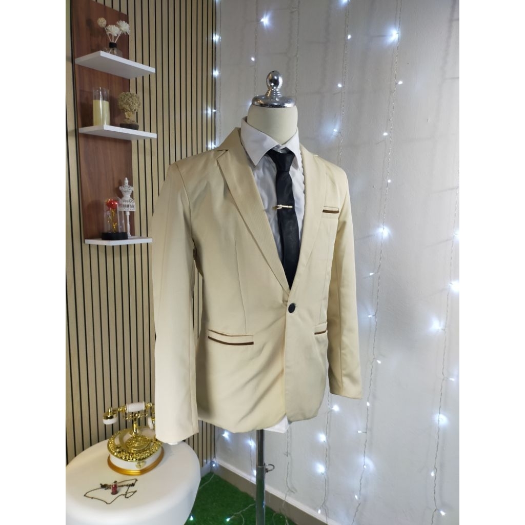 Blazer MILO - Jas Pakaian Baju Pria Slimfit Korea Stylish Cream Coklat Muda Terbaru
