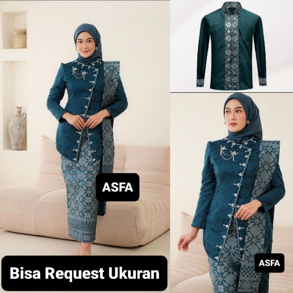 SET KEBAYA JANGGAN EMERALD ORI COUPLE KEMEJA PREMIUM / CUSTOM ANAK & JUMBO / BAJU SERAGAM BATIK PASA