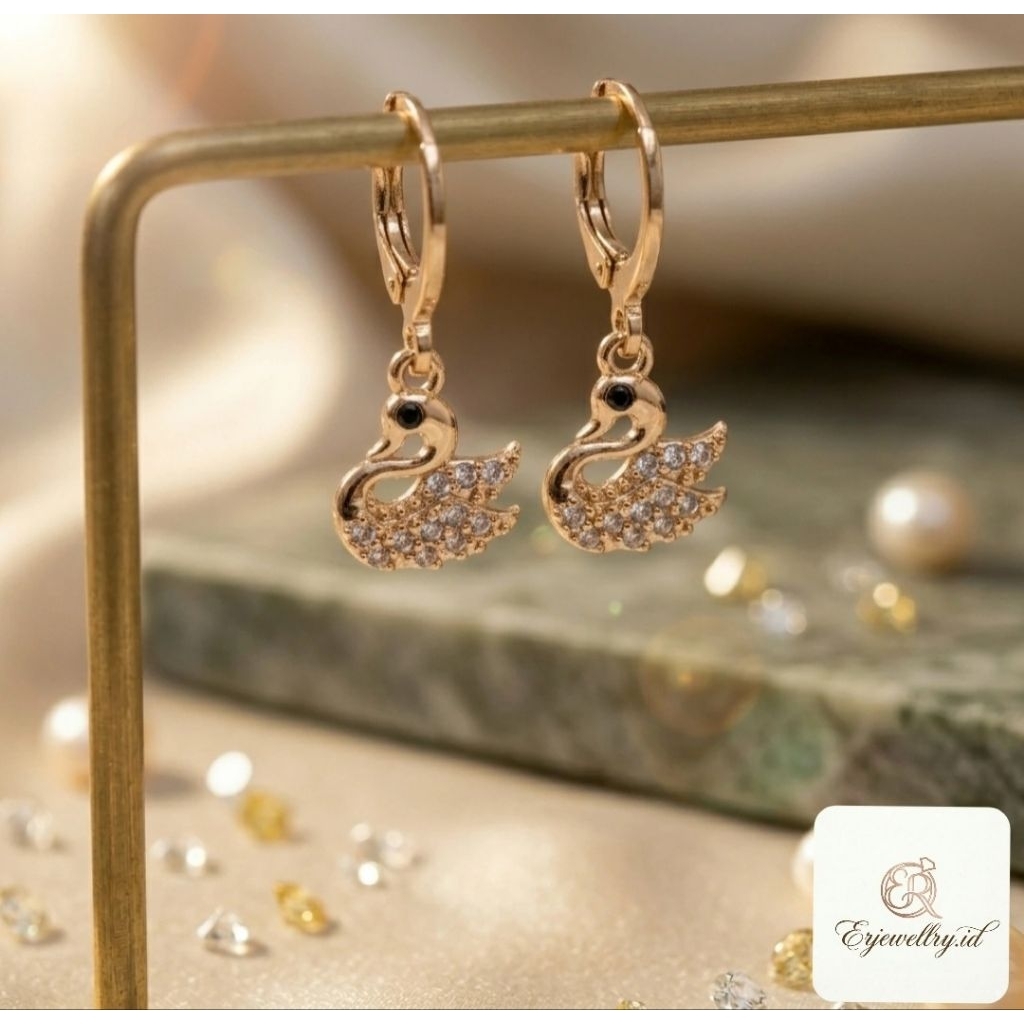 Anting Gantung Permata Angsa || berlapis emas 18K
