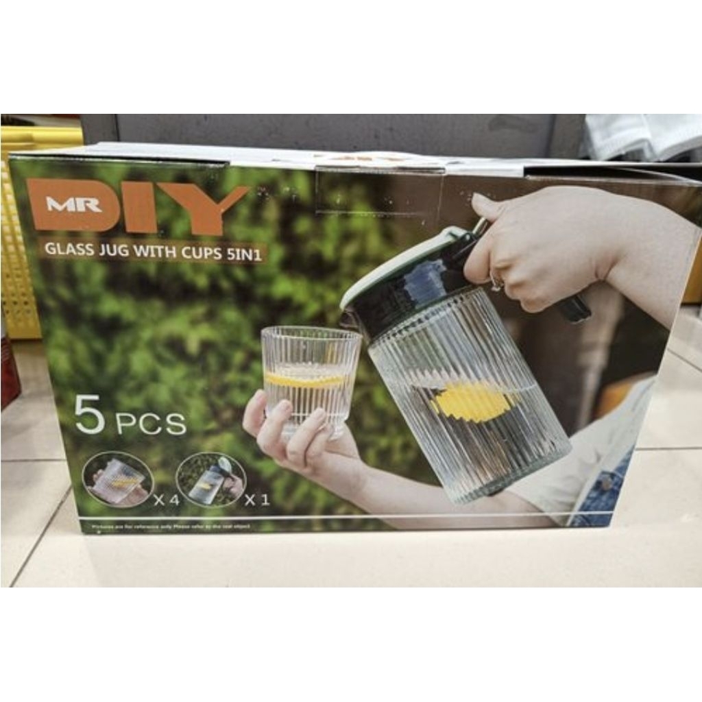 Glass Jugs With Cups 5in1 Gelas Teko Kaca Motif 1200ml 270ml Set Kado Hadiah Unik Mr DIY