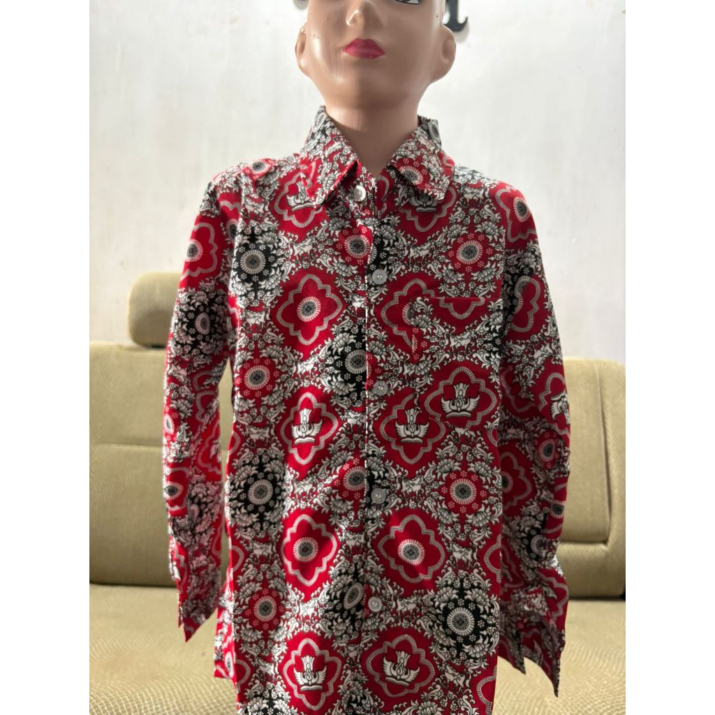 BAJU BATIK MERAH SEKOLAH SD LENGAN PANJANG SERAGAM NEGRI ( UNISEX ) KELAS 1-6 COD