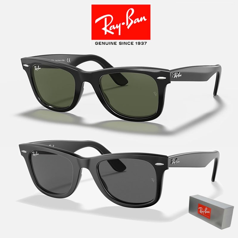 100% Original Kacamata Hitam Ray-Ban Original Wayfarer RB2140 Black Green Unisex Sunglasses