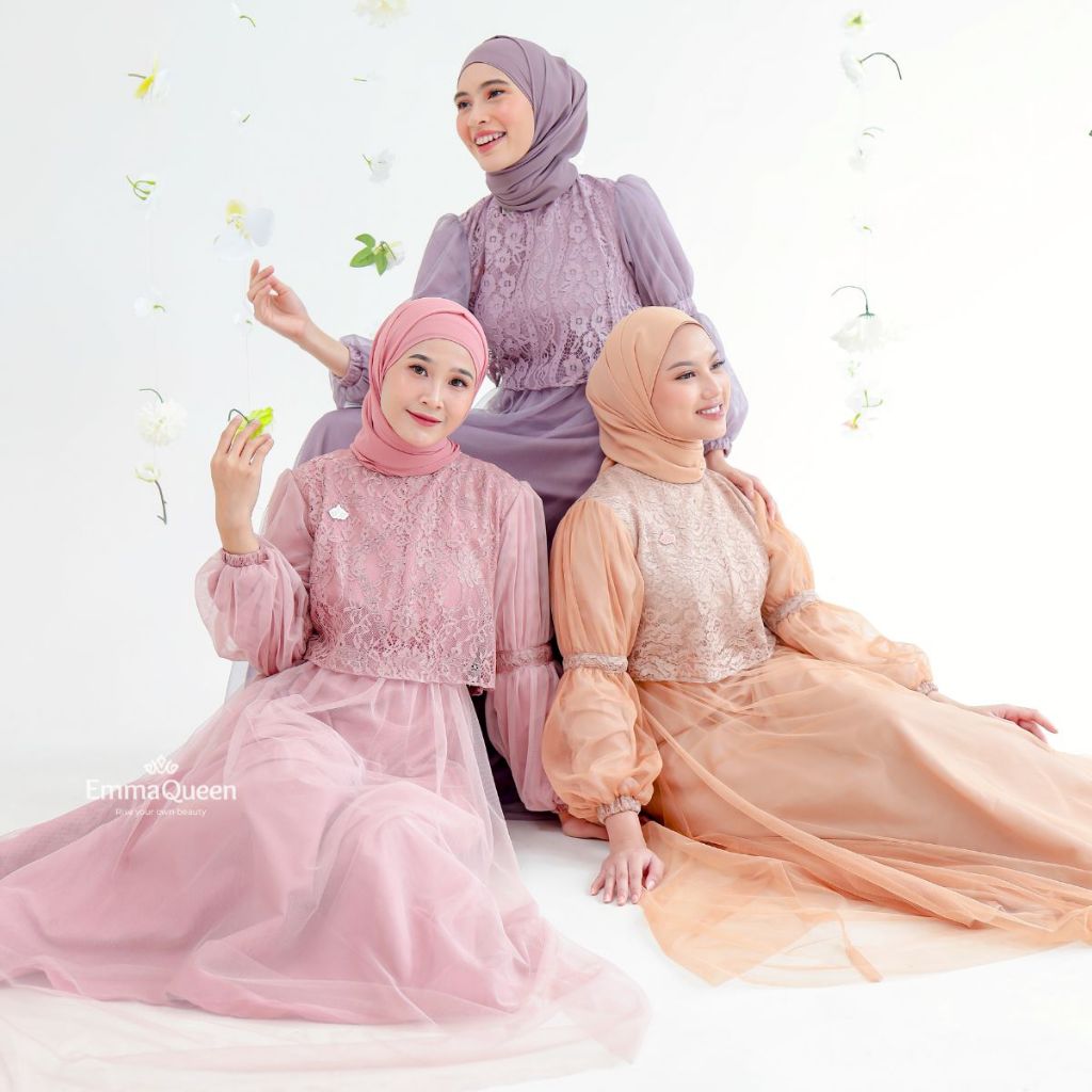 EmmaQueen - Dress Alin gamis terbaru 2026 model terbaru Kombinasi Tile Brukat XS/XXL Busui Friendly