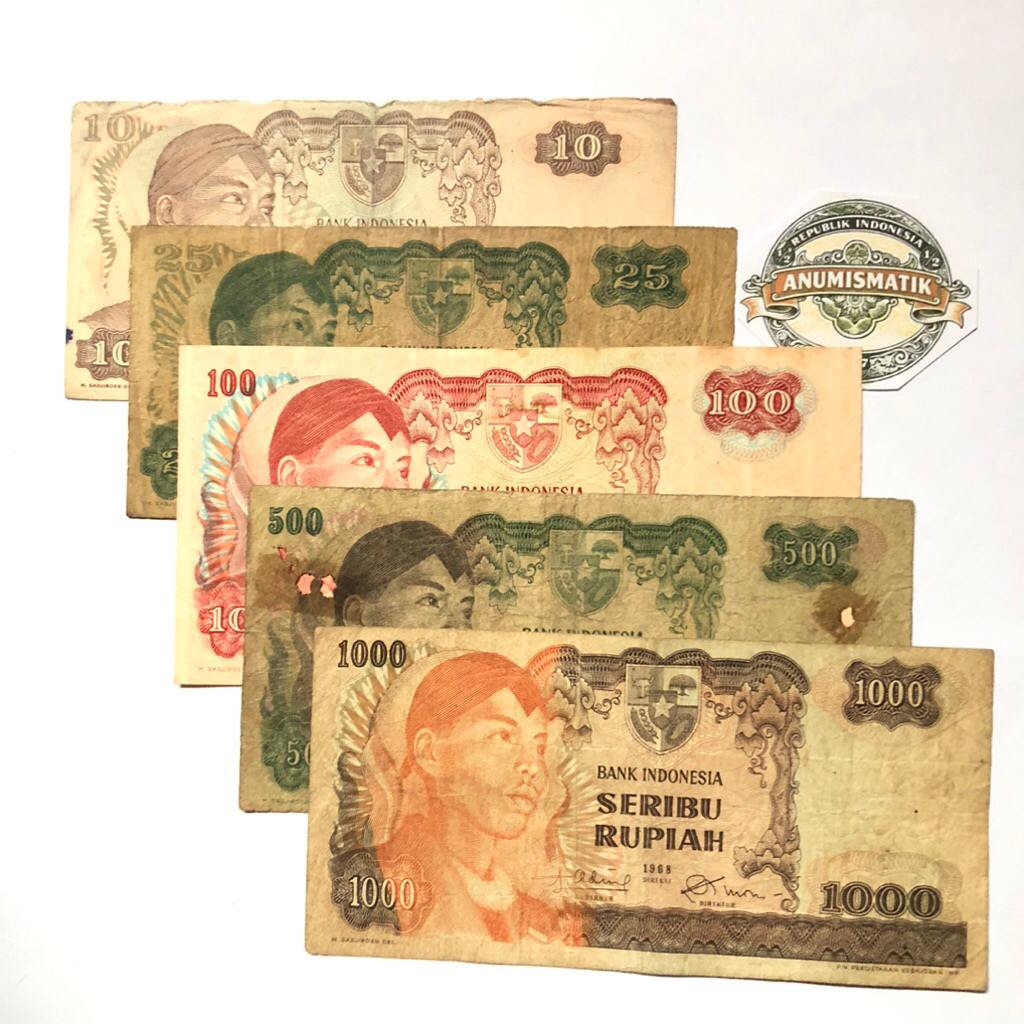 Uang Kertas Kuno 1 - 1000 Rupiah Jendral Soedirman Tahun 1968 Kondisi Vf - fine Original Koleksi Nos