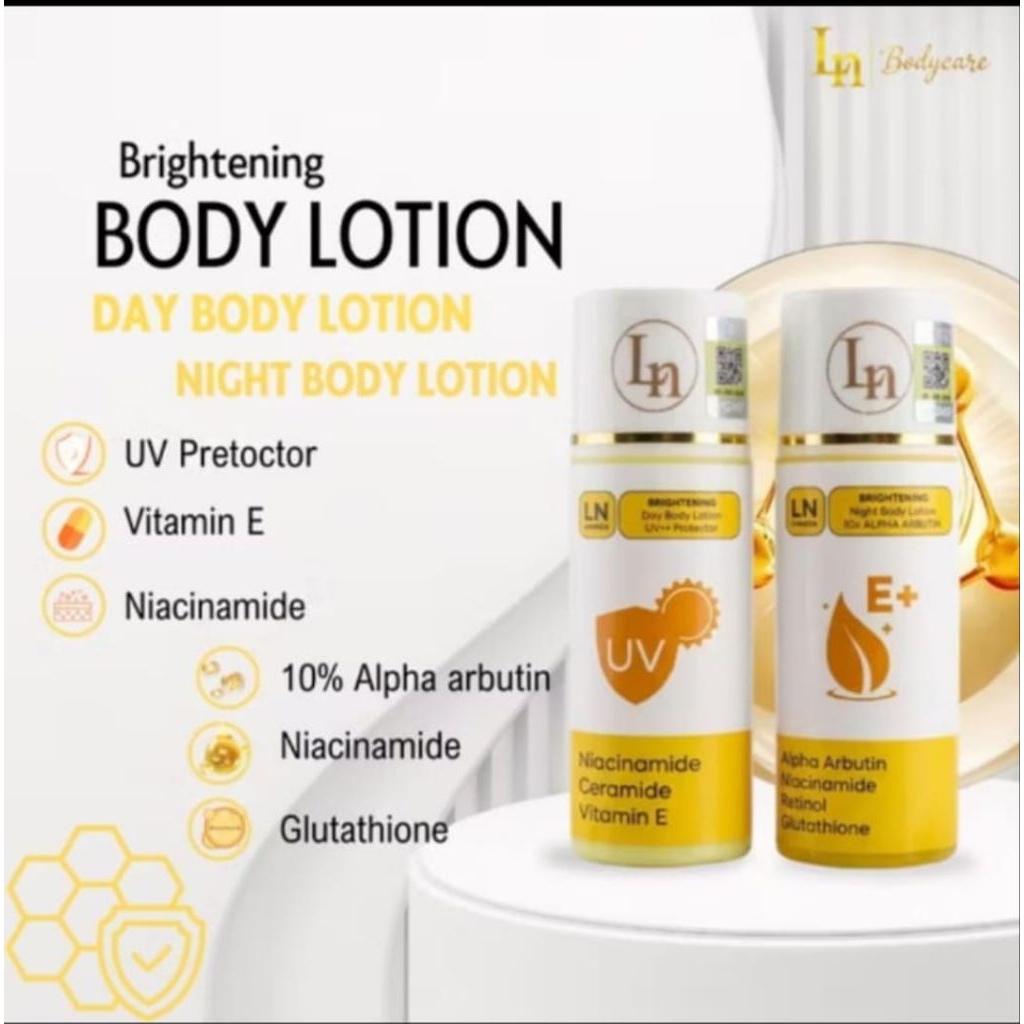lation kuning 10% alpha Arbutin paket HB Dosting siang + malam handbody whitening BPOM